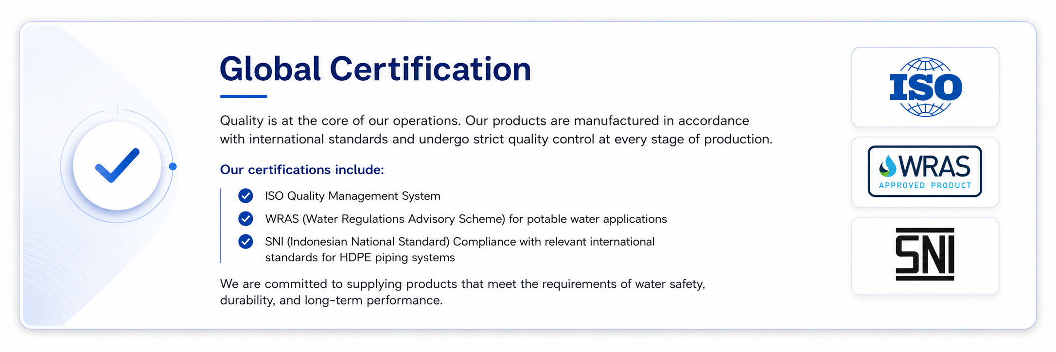 Global Certification ISO, WRAS, and SNI